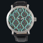 Reloj De Pulsera Mosaico de ventilador de flores de estilo Art Déco<br><div class="desc">Patrón vintage de inspiración Art Déco con forma de ventilador con flores coloridas sobre negro con fondo verde menta y ligeramente geométrico. Inspirado por los ruidosos años 2009 / Gatsby. Un diseño floral clásico, bonito y moderno para todo aquel que aprecie el ambiente de los años 20 y de época....</div>