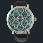 Reloj De Pulsera Mosaico de ventilador de flores de estilo Art Déco<br><div class="desc">Patrón vintage de inspiración Art Déco con forma de ventilador con flores coloridas sobre negro con fondo verde menta y ligeramente geométrico. Inspirado por los ruidosos años 2009 / Gatsby. Un diseño floral clásico, bonito y moderno para todo aquel que aprecie el ambiente de los años 20 y de época....</div>