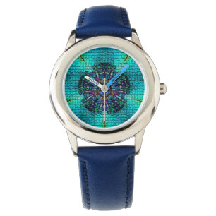 RELOJ DE PULSERA MOSAICO FRACTAL AZUL TURQUESA ABSTRACTO