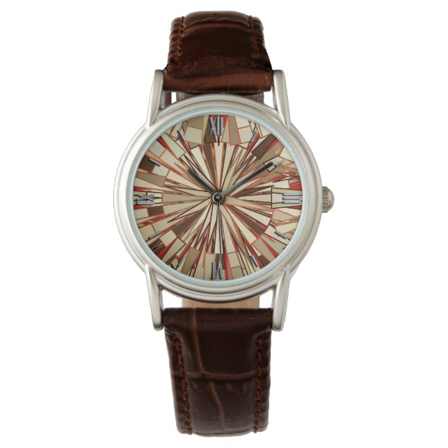 Reloj De Pulsera Mosaico geométrico moderno, marrón y beige (Anverso)