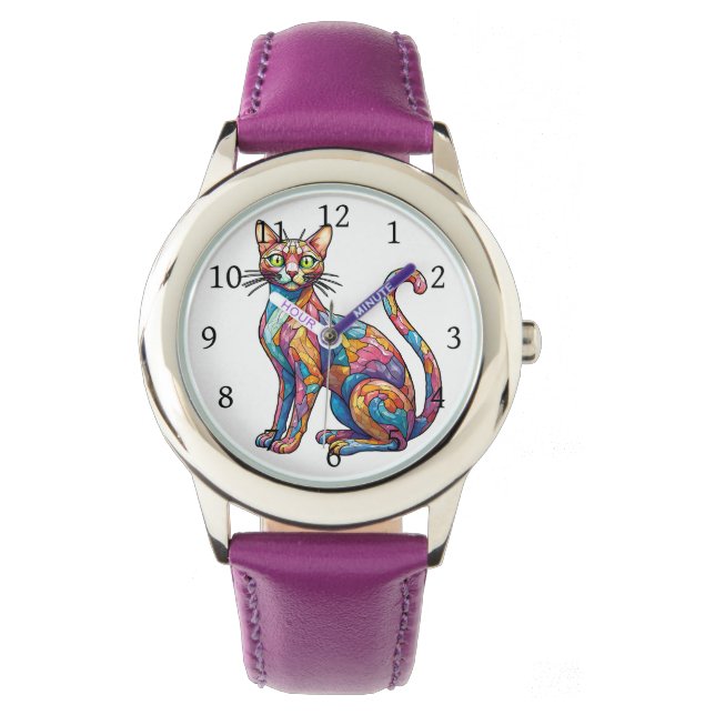 Reloj De Pulsera Mosaico multicolor gracioso gato 756 (Anverso)