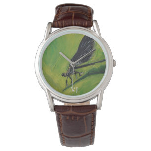 Reloj De Pulsera Mosca sorprendida de la damisela, negro del verde