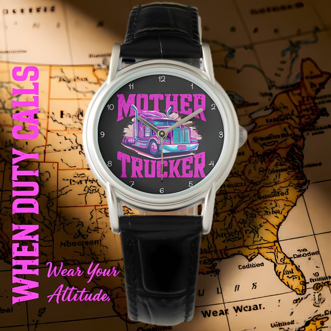Reloj De Pulsera Mother Trucker: Purple Pink Attitude (Subido por el creador)