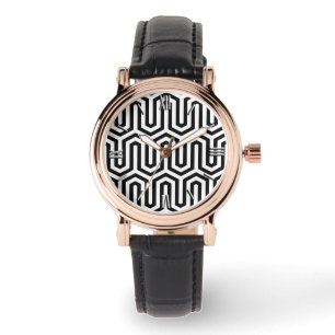Reloj De Pulsera Motif Deco egipcio - blanco y negro