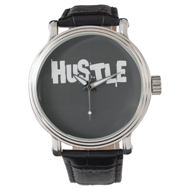 Reloj de pulsera motivacional Hustle Harder. (Anverso)