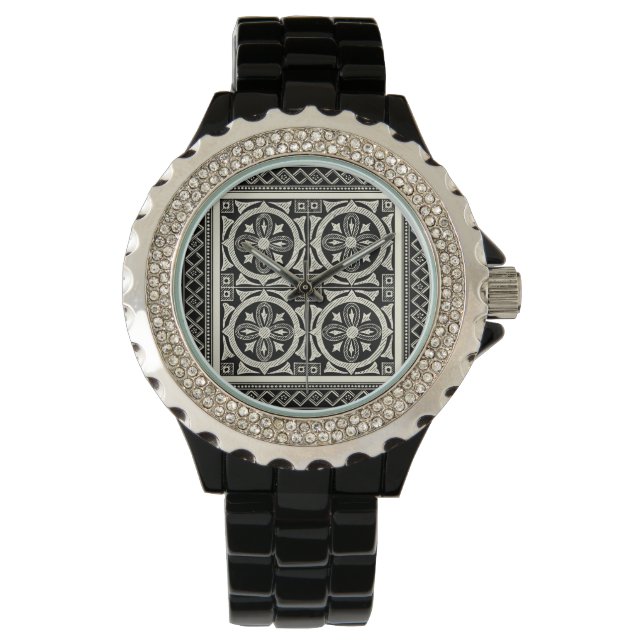 Reloj De Pulsera Motivo de Mandala en blanco y negro por Vision Stu (Anverso)