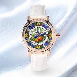 Reloj De Pulsera Motivo Italiano Deruta Bouquet Frutos Y Hortalizas