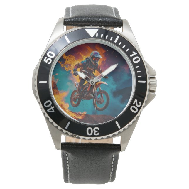 Reloj De Pulsera Motocross Racer y erupción volcánica (Anverso)