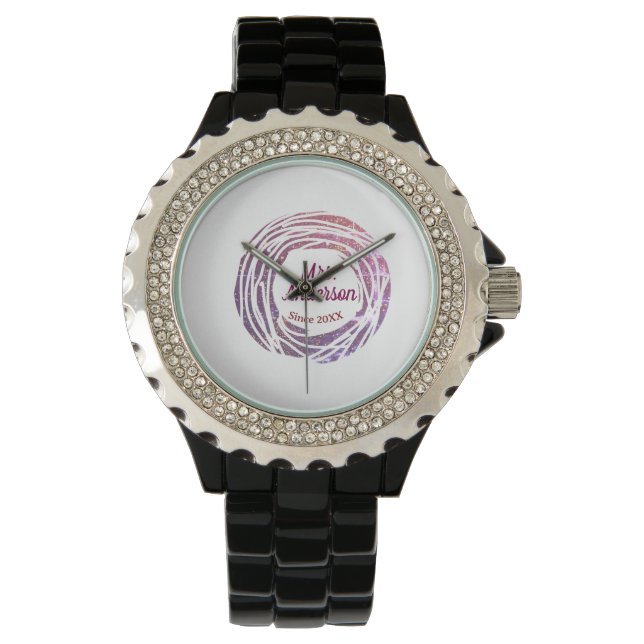 Reloj De Pulsera Mrs name pink mauve border since year wedding brid (Anverso)