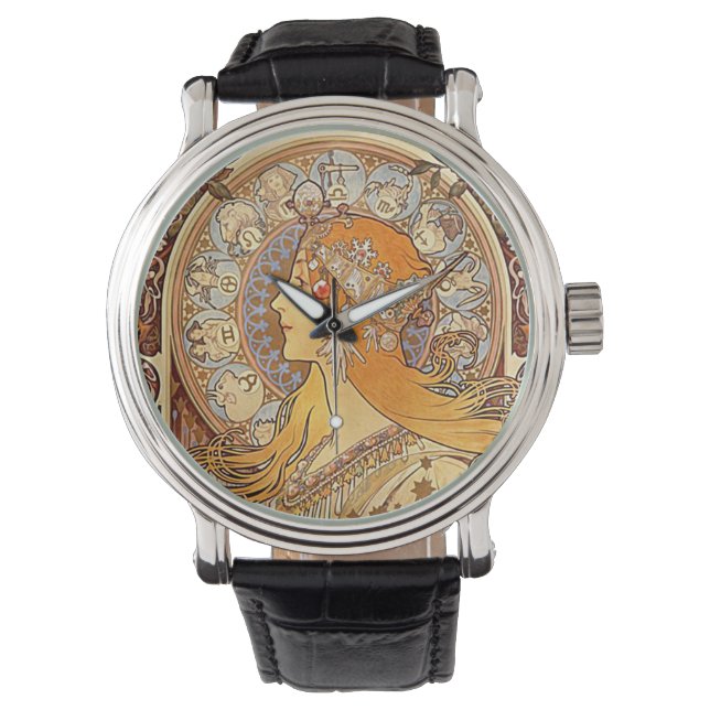 Reloj De Pulsera Mucha Zodiac Writing Watch (Anverso)