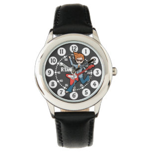 Reloj De Pulsera Muchacho rockstar blanco negro de la guitarra