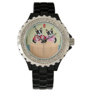 Reloj De Pulsera Muchacho y chica de Boston Terrier