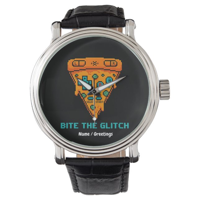 Reloj De Pulsera Muerde el Glitch Retro Pizza de 8 Bits Pixel Gamer (Anverso)