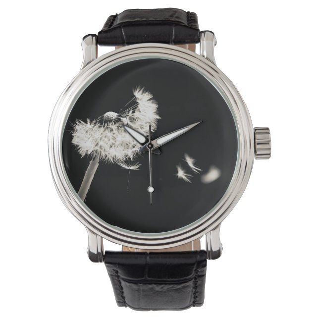 Reloj De Pulsera Muestra negra diente de león blanco y negro (Anverso)