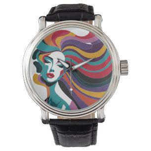 Reloj De Pulsera Mujer abstracta colorida con arte de pelo flotante