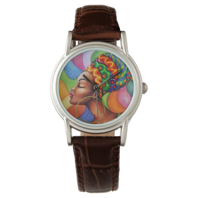 Reloj De Pulsera Mujer africana con tejidos tradicionales de cera (Anverso)