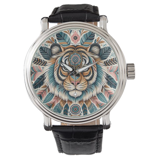 Reloj De Pulsera Mujer boho mandala tigres plumas (Anverso)