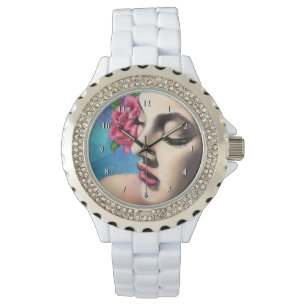 Reloj De Pulsera Mujer de belleza con rosa rojo - Arte de pintura o