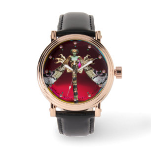 RELOJ DE PULSERA MUJER DRAGONFLY CON GEMSTONES ROJOS