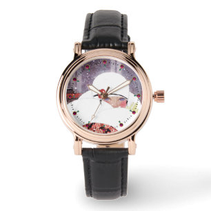 RELOJ DE PULSERA MUJER EN LA NIEVE, MODA DE BELLEZA DE INVIERNO