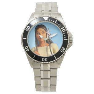 Reloj De Pulsera Mujer Nativa Americana Indígena Hermosa Vestimenta