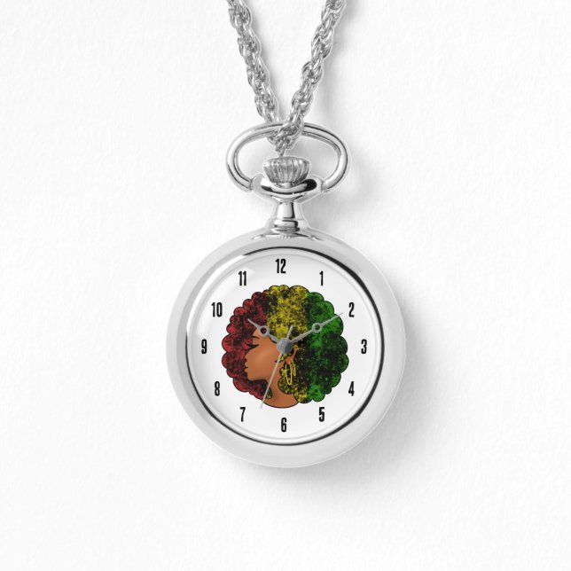 Reloj De Pulsera Mujer negra rasta afro rojo amarillo verde  (Anverso)