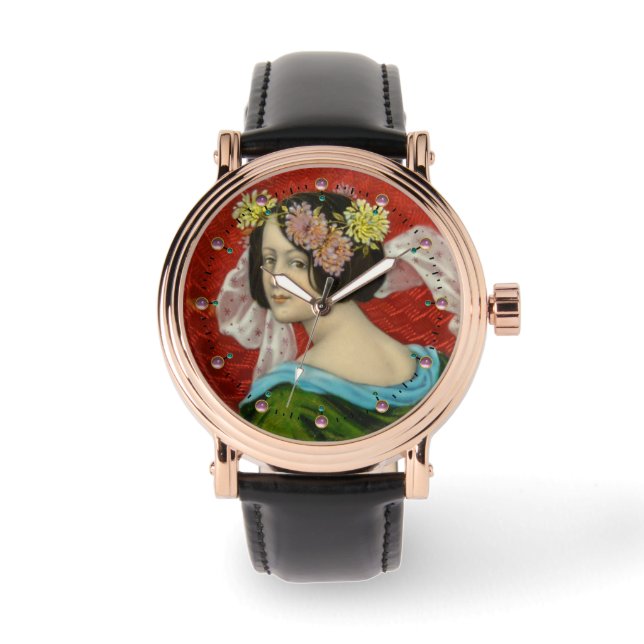 RELOJ DE PULSERA MUJER ROMÁNTICA CON ENAMILLO DE VINTAJE DE FLORES (Anverso)