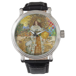 Reloj De Pulsera Mujer Vintage Sol Dorado: Arte de Collage de Zodia