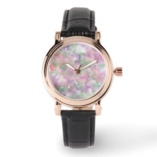 Reloj De Pulsera Mujeres de diseño floral Correa de cuero negro Wa