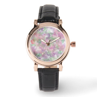 Reloj De Pulsera Mujeres de diseño floral Correa de cuero negro Wat