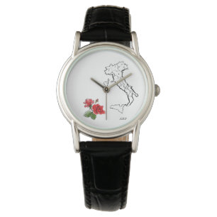 Reloj De Pulsera *~* Mujeres de Italia Mapa Rosas de Cuero