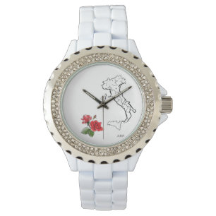 Reloj De Pulsera *~* Mujeres Italia Mapa Rosas Diamantes de imitaci