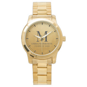 Reloj De Pulsera Mujeres Metalizadas Doradas con Monograma