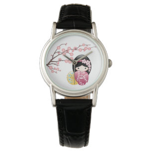 Reloj De Pulsera Muñeca Kokeshi de primavera - Chica Geisha japon