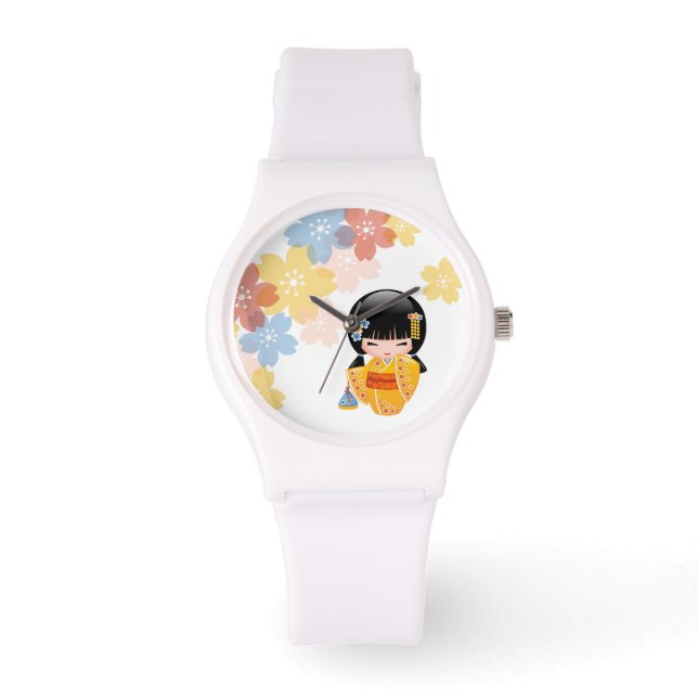 Reloj De Pulsera Muñeca kokeshi de verano - Chica Geisha de Kimono  (Anverso)