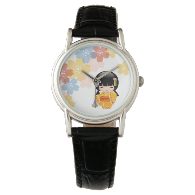 Reloj De Pulsera Muñeca kokeshi de verano - Chica Geisha de Kimono  (Anverso)