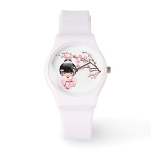 Reloj De Pulsera Muñeca Kokeshi kimono blanca - Chica Geisha lindo