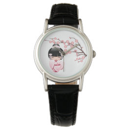 Reloj De Pulsera Muñeca Kokeshi kimono blanca - Chica Geisha lindo