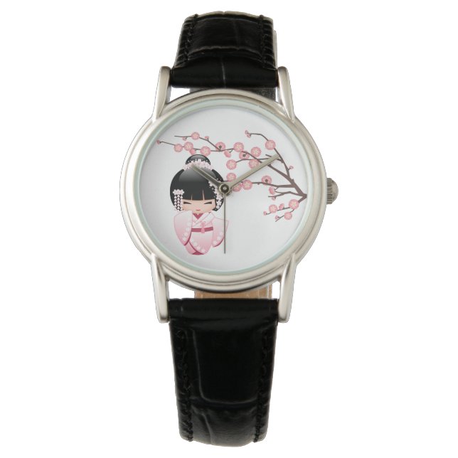 Reloj De Pulsera Muñeca Kokeshi kimono blanca - Chica Geisha lindo (Anverso)