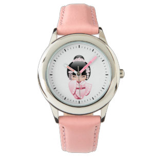 Reloj De Pulsera Muñeca Kokeshi Kimono Rosa Kawaii