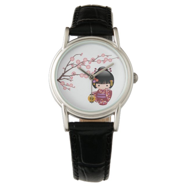 Reloj De Pulsera Muñeca Sakura Kokeshi - Chica japonés Geisha (Anverso)