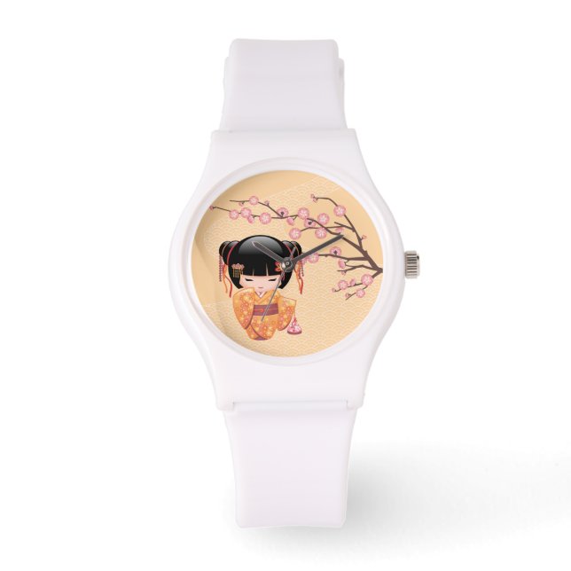 Reloj De Pulsera Muñeca Ume Kokeshi - Chica Geisha con Kimono de Du (Anverso)