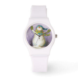 Reloj De Pulsera Muñeco de nieve con las manoplas del invierno