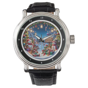 Reloj De Pulsera Muñeco de nieve con regalos Pueblo de invierno
