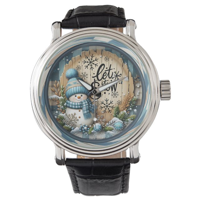 Reloj De Pulsera Muñeco de nieve Deja que nieve Azul (Anverso)