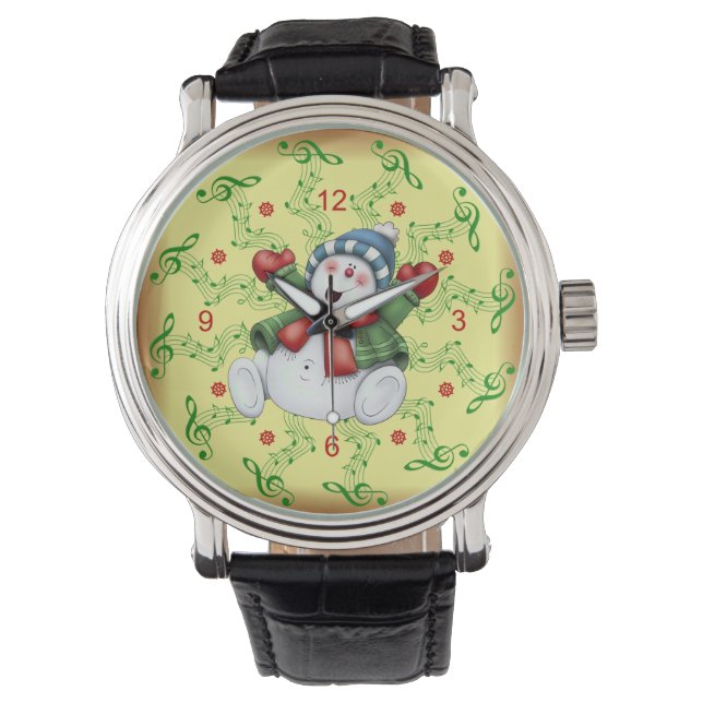 Reloj De Pulsera Muñeco de nieve sonriente ~ Rollos musicales ~ Nav (Anverso)