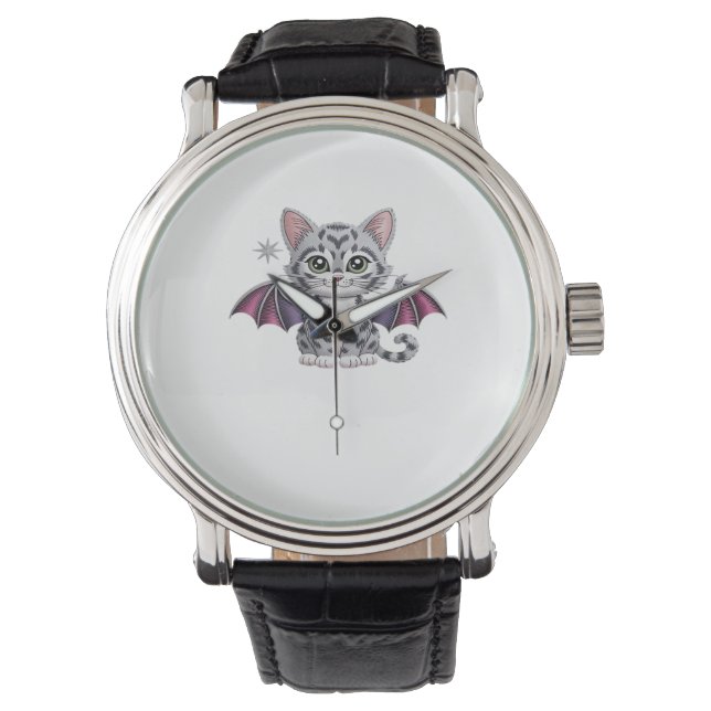 Reloj De Pulsera murciélago de gato bordado camiseta clásica (Anverso)