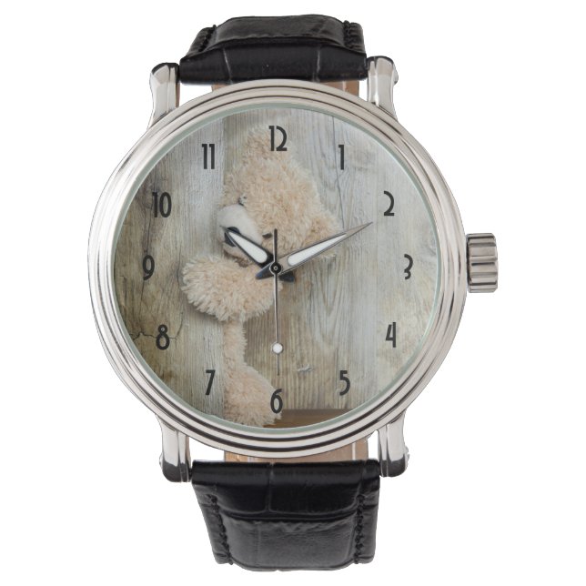 Reloj De Pulsera Muro De Madera Rústica De Oso Cutáneo Con Oso (Anverso)