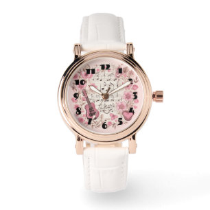 Reloj De Pulsera Music Notes and Flowers Retro Style