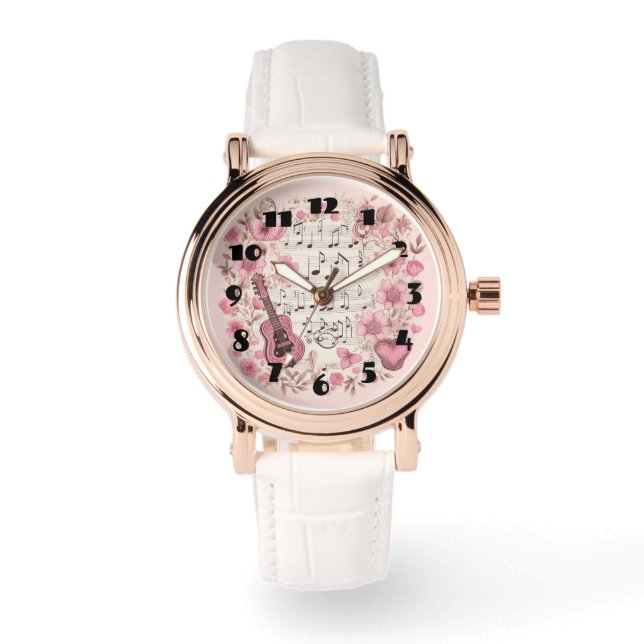Reloj De Pulsera Music Notes and Flowers Retro Style (Anverso)